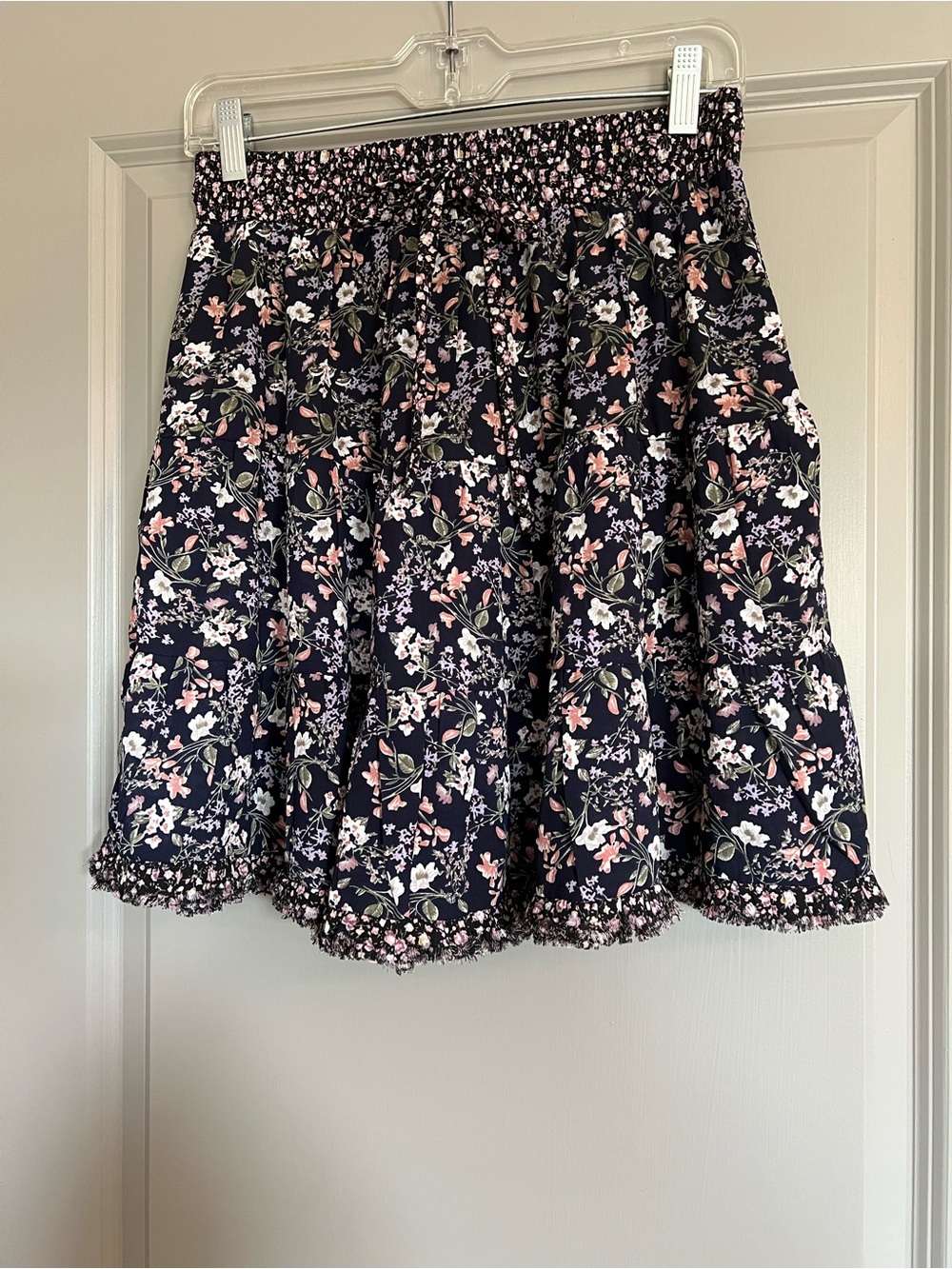 Umgee Floral Mini Skirt Purple with Pink & White Ruffles Size Medium